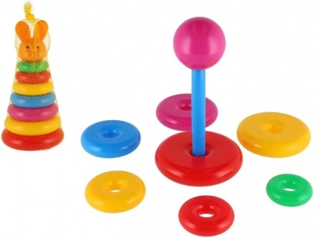 Plastist kokkupandav püramiid värviliste rõngastega 24 cm, võrgus, alates 12 kuust