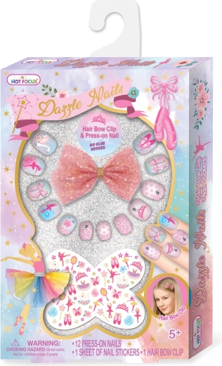 Glitter Nail Set with Stickers and Hair Clip – Ballerina