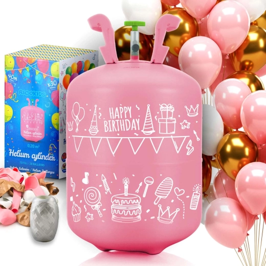 Disposable helium cylinder 0.20 m³ with balloons and ribbon RICOKIDS