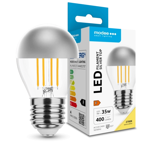 Modee LED Bulb Filament Globe Mini P45 Silver Top 4 W E27 400 lm warm white