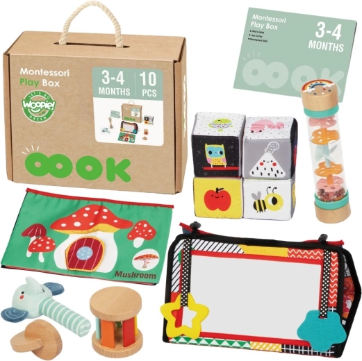 WOOPIE GREEN Montessori kast XXL 6in1 sensoorsed ja harivad mänguasjad FSC beebidele 3–4 kuud