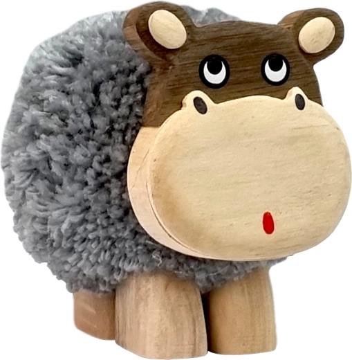 Wooden Figurine XL Hippo with Pom-pom
