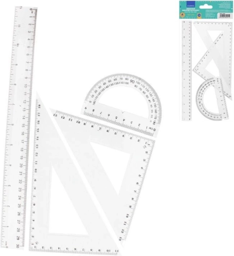 Geometry set, 4 pcs (30 cm ruler, 2× set squares, protractor)