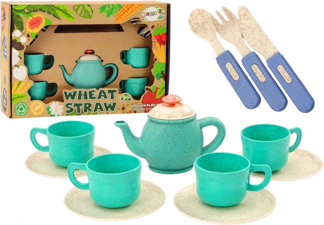 Set of Tableware with Cups, Plates, Cutlery and Teapot 22 pcs