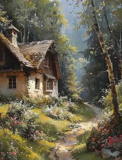 Teemantmaalimine Metsas asuv maja 30 × 40 cm