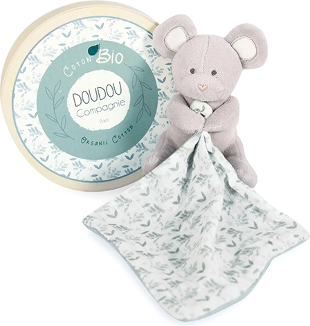 Doudou gift set - plush mouse with organic cotton blanket