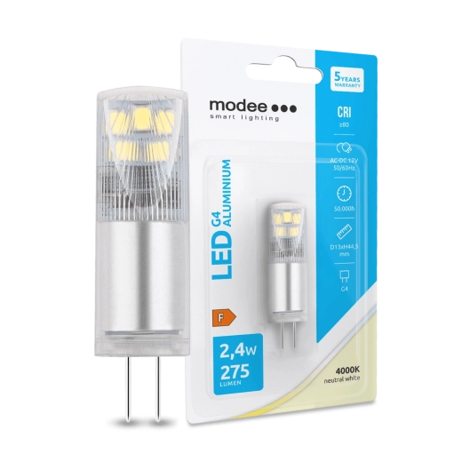 LED-lamp G4 alumiiniumist 12 V 2,4 W 4000 K 275 lm MODEE