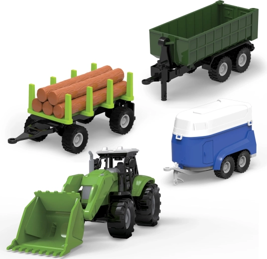 FARM SERVICE set tractor with loader, flatbeds and trailer with lights and sounds