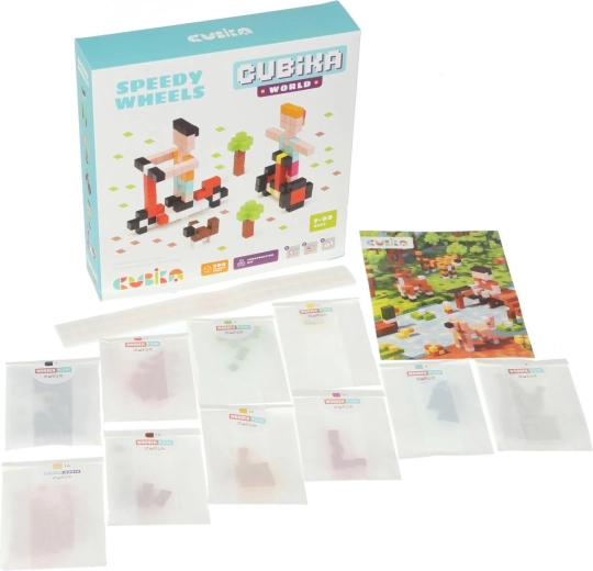 CUBIKA 15290 Pixel „Kiired rattad“ – puidust 3D ehituskomplekt, 200 klotsi