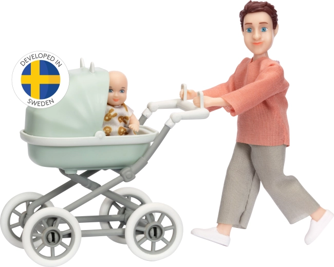 Lundby set: dad with baby and stroller