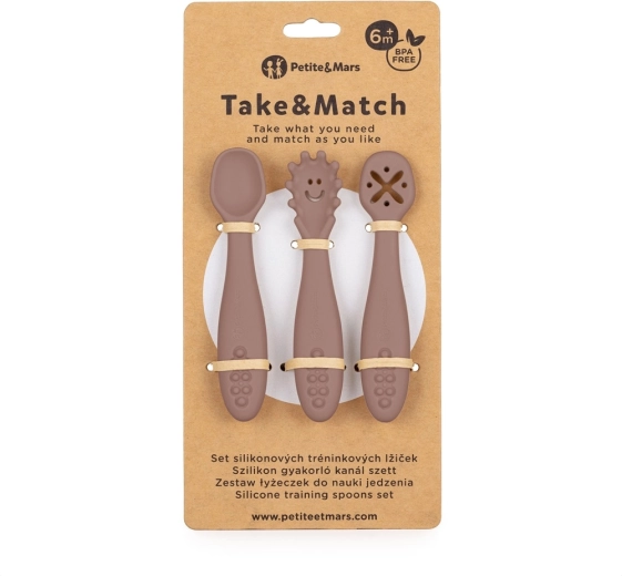 Silikoonist treeninglusikad PETITE&MARS Take&Match Velvet Latte, komplekt 3 tk, 6k+