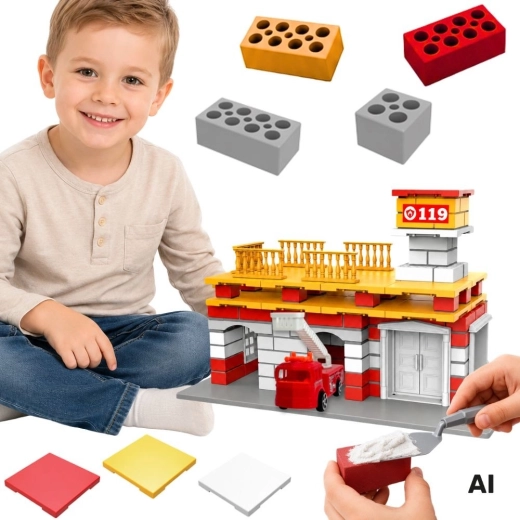 WOOPIE Fire Station Building Set with Fire Truck, 140 Pieces