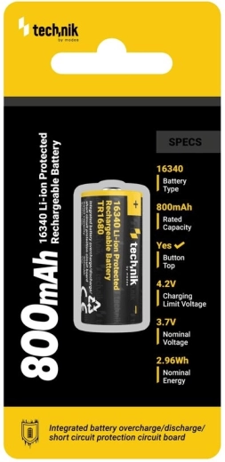 Rechargeable Battery 16340 (RCR123) 800 mAh 3.7 V