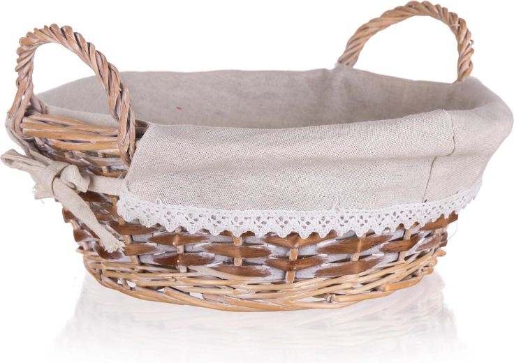 Punutud ümmargune korv Duo sangadega 30 × 11 cm, pruun-valge, pitsäärisega