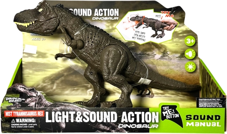 Dinosaurus Tyrannosaurus rex valgus- ja heliefektidega ning suitsuga – 1 tk