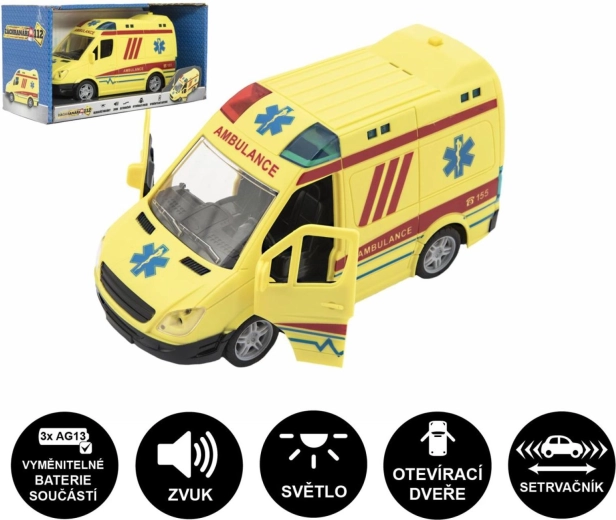 Plastikust kiirabiauto valguse ja heliga, 20 cm