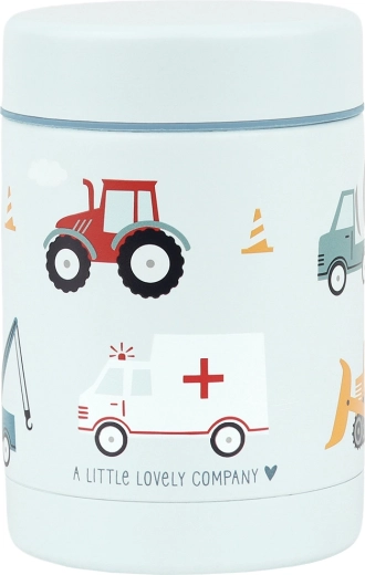 A Little Lovely Company insulated stainless steel food container with vehicles design, 300 ml