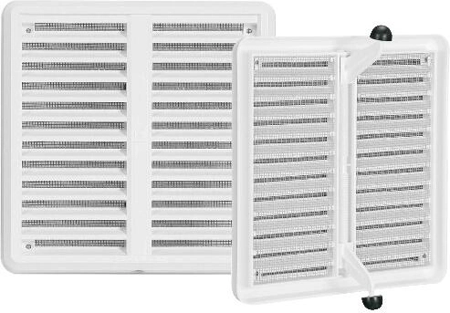 Ventilation grille with insect screen and adjustable cover 175 × 175 mm white