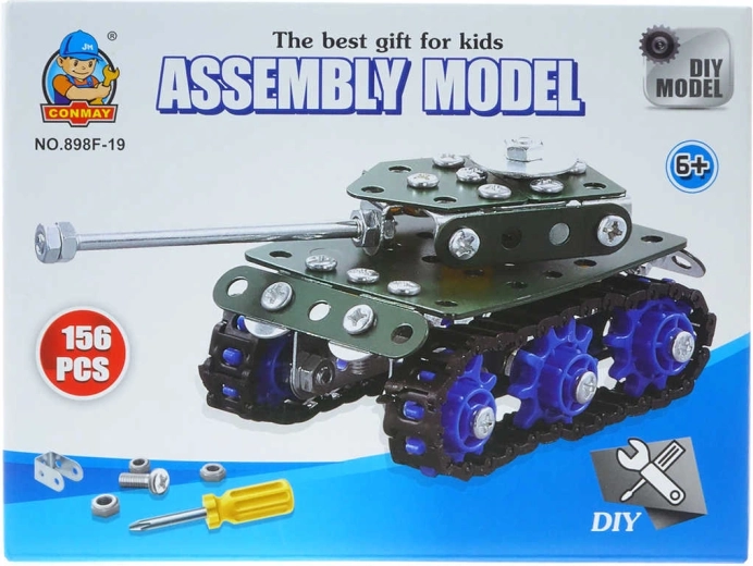 Metal construction set (builder) tank with screwdriver, 156 pieces