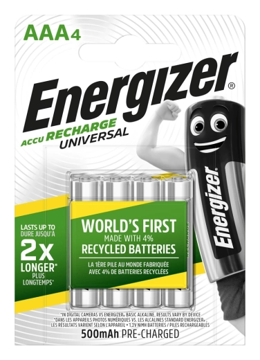 Energizer rechargeable AAA batteries 500 mAh, 4 pcs