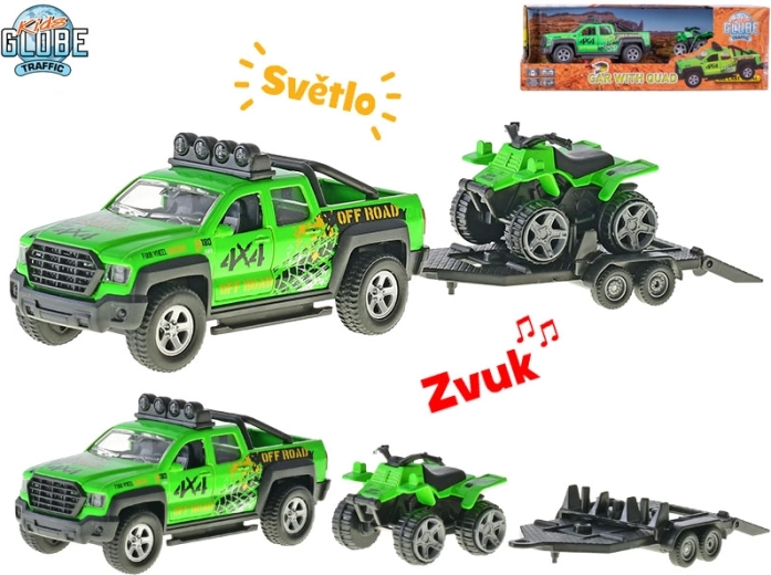 Kids Globe Traffic auto haagise ja ATV-ga, metallmudel 13 cm tulede ja helidega