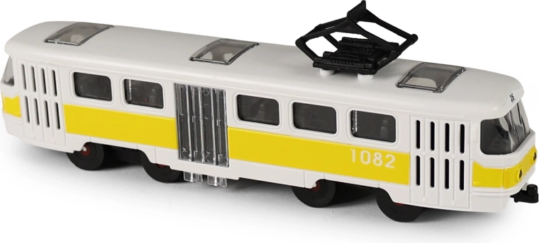 Kollane ühistransporditramm avanevate ustega, 16 cm