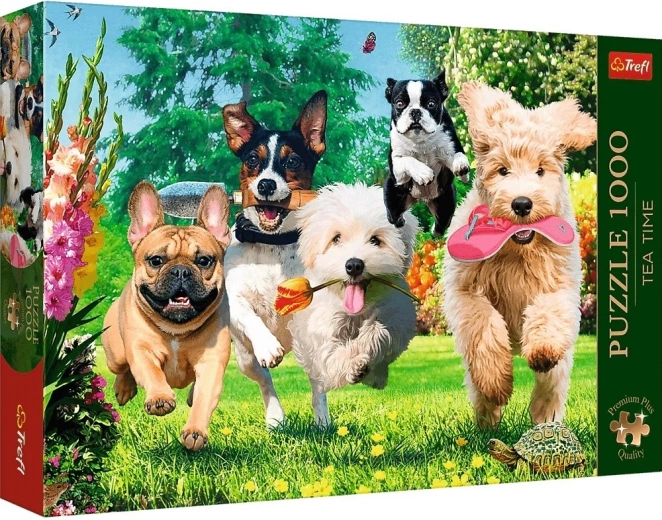 Trefl Puzzle Premium Plus Tea Time: Koerte lustlik kamp aias 1000 tükki