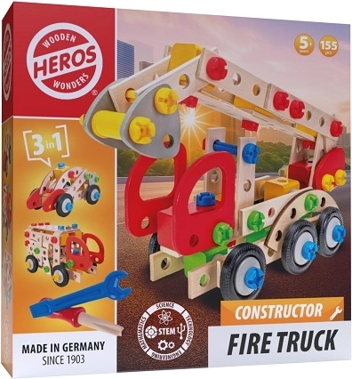 HEROS puidust konstruktor 3-in-1 tuletõrjeauto