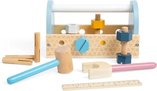 Bigjigs Toys wooden toolbox set in a carrier