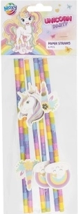 Paper Straws with Unicorn Design, 6 pcs