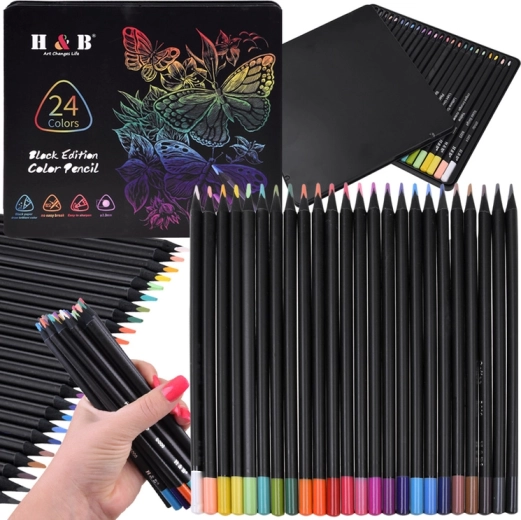 Värvipliiatsid Black Edition – 24 värvi komplekt metallkarbis