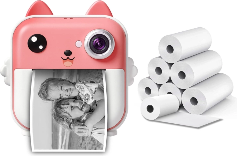 Renew Force Pink Children's Instant Camera with Thermal Printing and 6 Paper Rolls