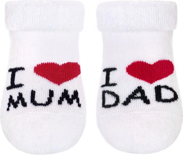 Imikute froteesokid New Baby I Love Mum and Dad valged 0–3 kuud