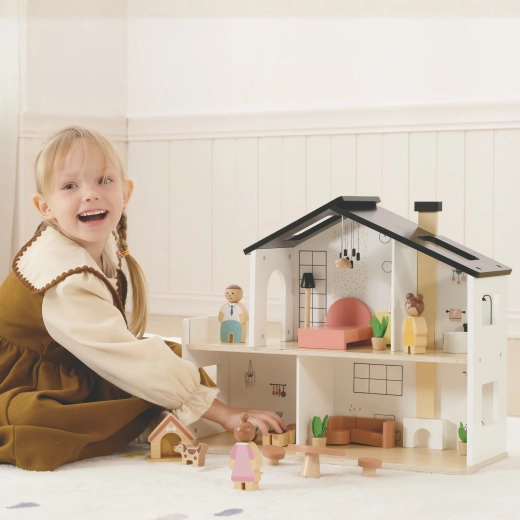 Open two-story house for easy play