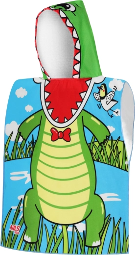 Children's microfiber hooded poncho NILS Aqua Crocodile