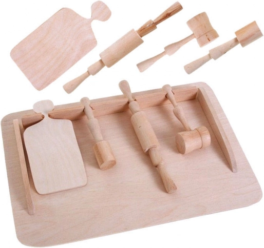 Wooden Pastry Board with Kitchen Tools for Children