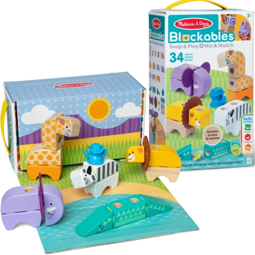 Puidust ehituskomplekt safari loomad 34 osa MELISSA & DOUG