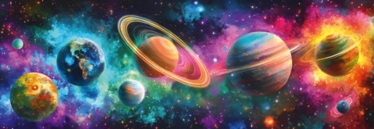 Panoramic Puzzle Colorful Planets 150 Pieces DINO