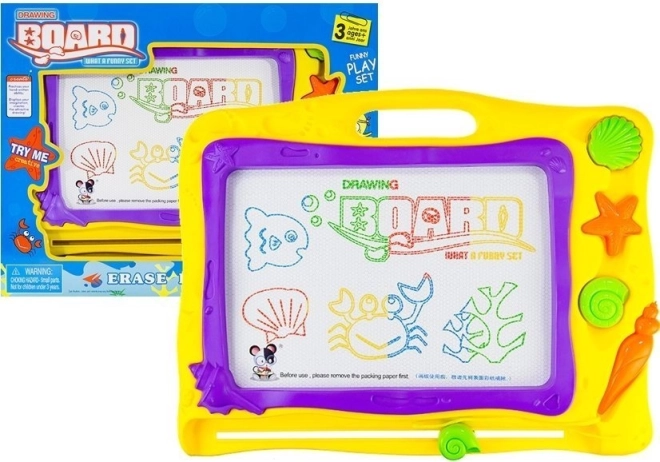 Magnetic drawing board sea-themed with 3 stamps and colorful background