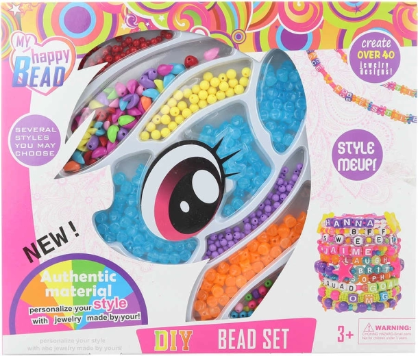 Creative set of stringing beads with a pony motif for making bracelets and necklaces