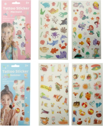 Temporary kids' tattoos – colorful motifs of sea fairies, fruit, and summer accessories