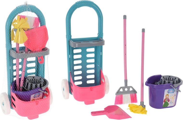 Children’s cleaning set with trolley, 6-piece plastic