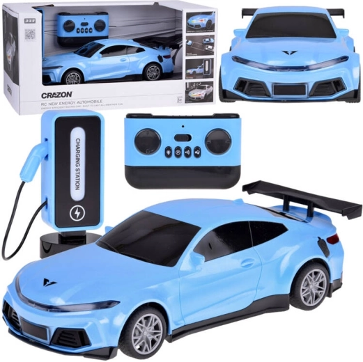 RC racing car with charging station and colorful lighting