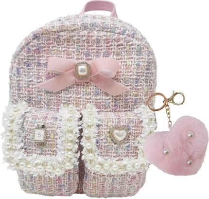 Hot Focus pastel kids’ backpack with pom‑pom charm – pink