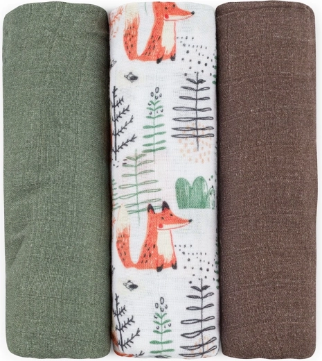 Bambusmusliinmähkmed Petite&Mars Moussy Forest Fox, 3 tk, 68 × 68 cm