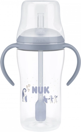 NUK Perfect Match õppimispudel silikoonist kõrrega PENGUIN 260 ml