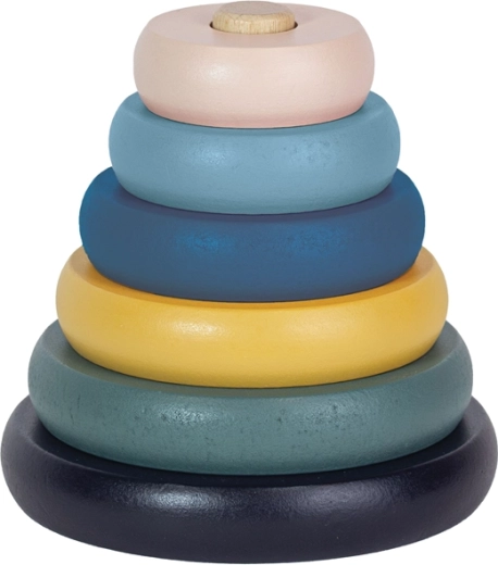 Petite&Mars wooden stacking pyramid Orbit from the Wood of Mars collection, cosmic blue