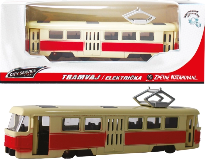 Metal Tram 1:90 Red with Pull-Back Action