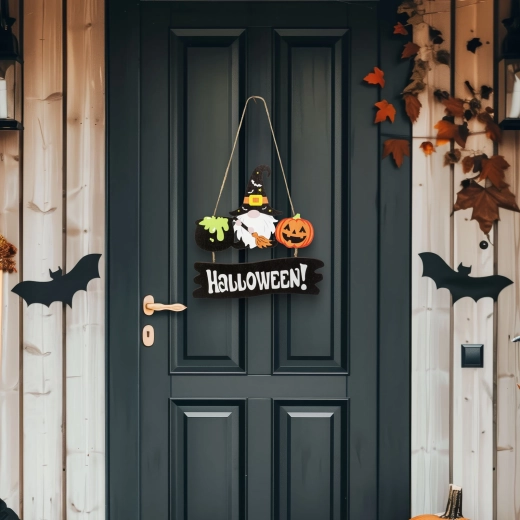 Halloweeni puidust riputatav dekoratsioon päkapiku ja kõrvitsaga