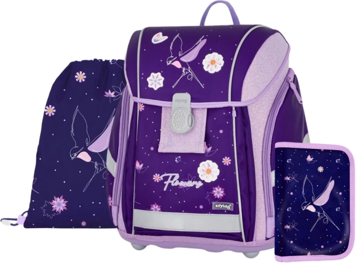 Koolikomplekt 3 tk Premium Light Flowers – kerge koolikott, sussikott ja pinal